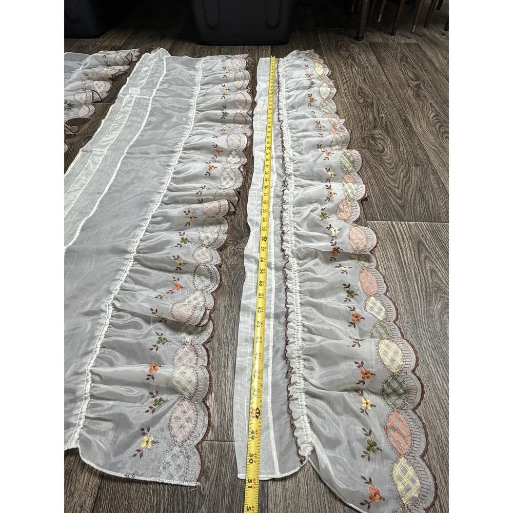 Embroidered Sheer Café Tier Curtains 17pc White Floral Scalloped‎ Country Set
